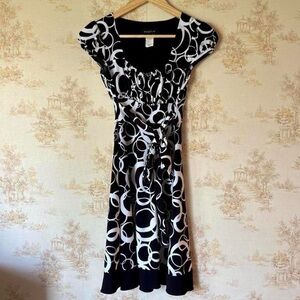 Vintage Y2K Teeze Me Midi Dress Black & White Mod Circle Print Size S
